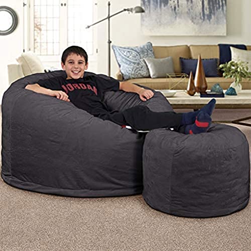 ULTIMATE-SACK-4ft-Bean-Bag-Chair-Footstool-Oversize-Bean-Bag-Chair-for-Adults-Comfy-Chair-Bean-Bag-Couch-Lounge-Sofa-Loveseat-Furniture-Grey-Suede ULTIMATE SACK 4ft Bean Bag Chair Footstool Oversize Bean Bag Chair for Adults Comfy Chair Bean Bag Couch Lounge Sofa Loveseat Furniture Grey Suede