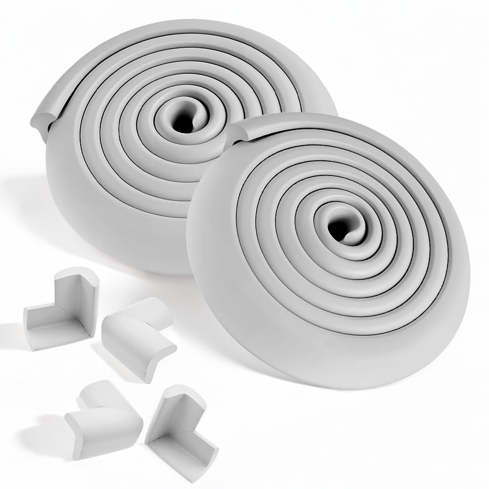 Extremegrippro Grey 4M Foam Strip & 8 Corner Guards For Baby & Kids Safety - Edge Protection With Adhesive Tape, 2X 2M Strips, Easy Install, Uk Shipping (Grey)