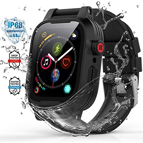PEIYUI Waterproof Apple Watch Case for 44mm Series 6/5/4/SE3/2/SE, IP68 Waterproof Shockproof Impact Resistant Apple iWatch Full Body Protective Case with Built-in Screen Protector and 2 Silicone