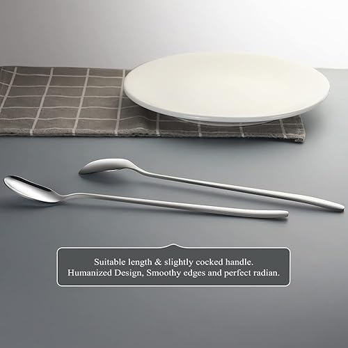 Vista 20 de Cucharas de té helado de mango largo, cuchara negra mate de 9.1 pulgadas, cuchara de café de acero inoxidable, cucharas de postre, cucharaditas