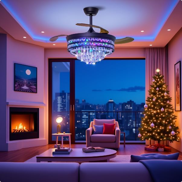 Ventilador de Techo 42" Con Luz LED RGB, Control Remoto y As miniatura 2