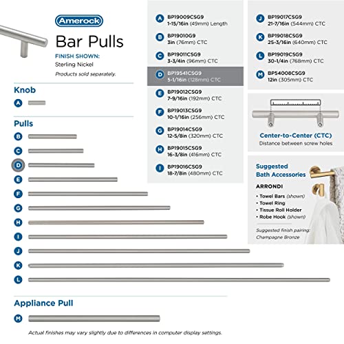Image of Amerock 5-1 /16 inch Bar Pulls Sterling Nickel Drawer Pull | 5-1 /16 inch (128mm) Center-to-Center Mounting Distance and 7-3 /8 inches Overall Length, Durable Carbon Steel Cabinet Hardware
