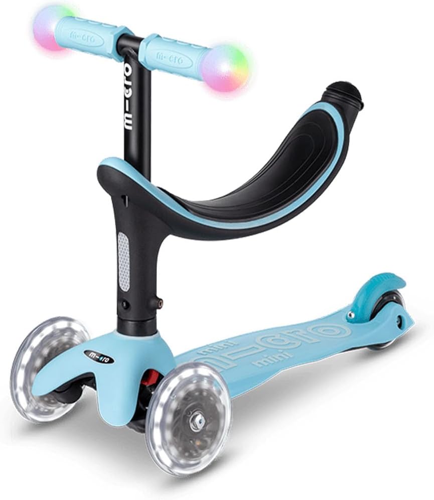 Micro Scooters | Mini Micro 2 Grow LED 4in1 Toddler's Trike | Handlebar Adjustable | Foldable | Lightweight | Boys & Girls | 1-6yrs | Blue