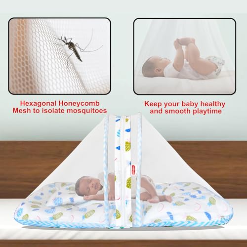 Image of VParents Fruity Blue Cotton Bedding Set & Mosquito Net