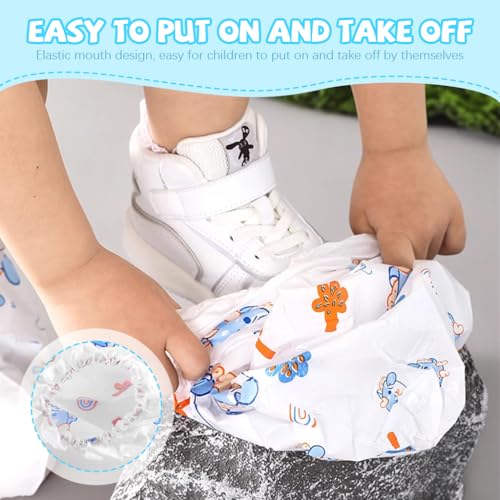 Image of PALAY Rain Shoe Covers for Kids, 3 Pairs Slip-On Shoe Covers with Elastic Collar, Knee-Length, Fashion Cartoon Wear-Resistant, for Kids 5-12 Years Old