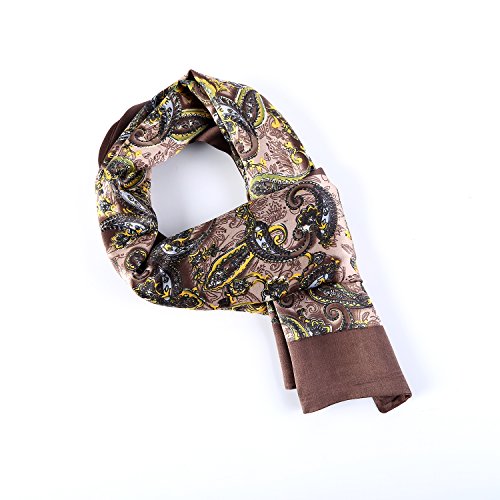 Charmeuse Satin Silk Scarf For Men (Brown With Paisley Pattern) #TOP1