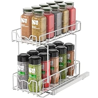 SimpleHouseware 2-Tier Spice Rack Slide Out Wire Basket Drawer Organizer for Cupboard and Kitchen, White