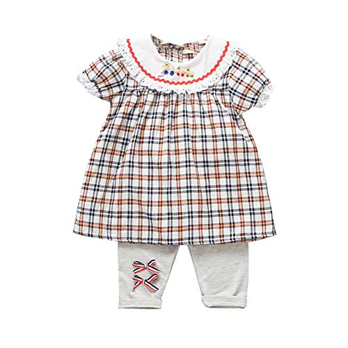 Conjunto de roupa de bebê menina xadrez desenho de pato, com top de renda e calça