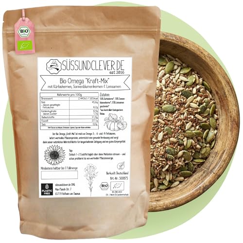 süssundclever.de Bio Omega Kraft-Mix | 1 0 kg | mit Kürbiskernen Sonnenblumenkernen & Leinsamen | natürliches Omega-3 6 und 9 | vegan | ohne Zuckerzusatz | ökologisch-nachhaltig abgepackt