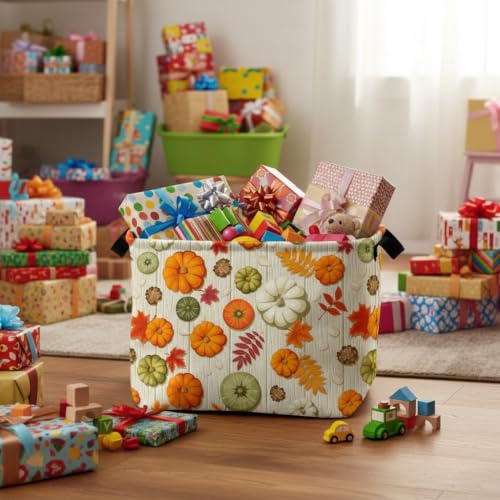 Image of Thanksgiving Storage Gifts Large Baskets Empty Autumn Canvas Storage Bins for Office Home Nursery Bedroom Decor (Maple Leaf Pumpkin)