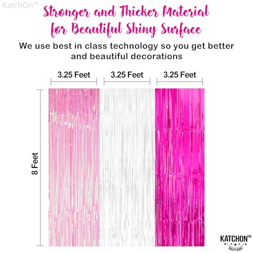 Image of KatchOn, Xtralarge White and Pink Streamers - 8x3.25 Feet, Pack of 3 | Pink and White Fringe Curtain Backdrop | Pink Fringe Backdrop, Wedding Shower Decorations for Party | Valentines Day Decorations