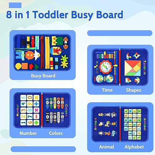 Quanquer Busy Board Montessori Toys For 1 2 3 4 Years Old, 8 IN 1 Busy ...