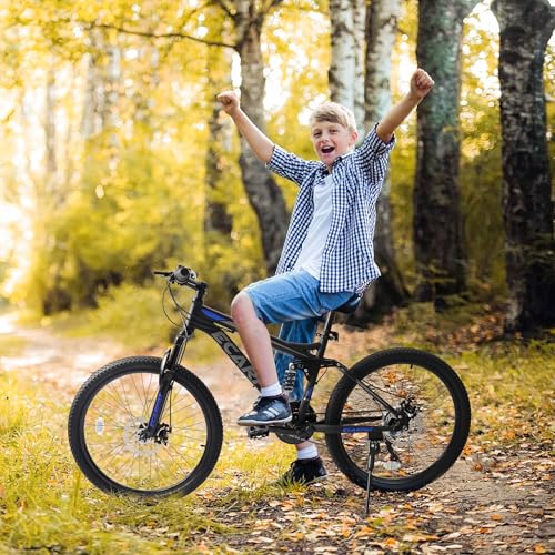 Image of Ecarpat 24 /26 /27.5 Inch Mountain Bike, Full /Front Suspension Mens Boys Mountain Bike with 21 Speed Steel Frame and Dual Disc Brakes, Adult Sport Bicycle for Trail City Road, Gift Choice