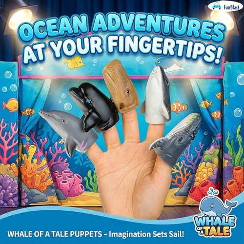 Image of FunBlast Ocean Animals Finger Puppets Toys for Kids - Pack of 5 Rubber Puppets Toys for Toddlers, Washable Finger Puppets for Children, Colorful Storytelling Puppet Toy Kids (Multicolor)