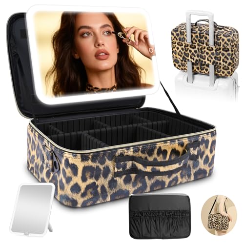 Trousse de Maquillage avec Miroir LED Amovible, Grand 38X28cm Professionnel Sac de cosmétiques de Voyagea de Lumineux, boîtier de Maquillage avec Miroir...