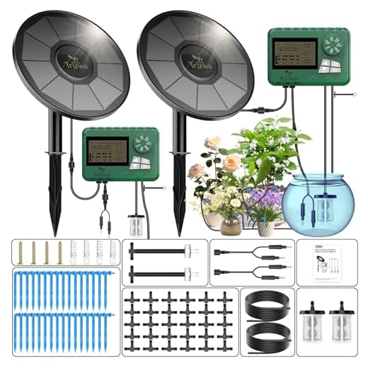 Solar Irrigation System with Automatic DIY Water Timer 2 Pack TRJZWA 2025 Latest Drip Irrigation Kit for Garden, Balcony, Supports 15 Potted Plants with 15 Meter Drip Hose