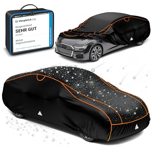 WALSER Hagelschutz Abdeckplane Auto Auszeichnung Sehr Gut* Hagelschutzplane TÜV geprüfte* Auto-Abdeckung Perma Protect Autogarage Vollgarage Wasserabweisende PKW Abdeckung Größe 3 schwarz