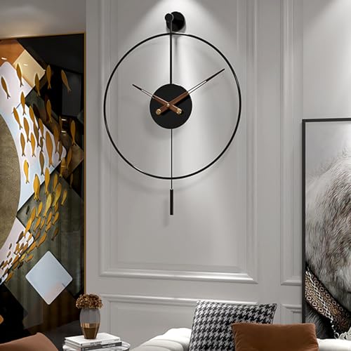 掛け時計 金属 おしゃれ アナログ 壁掛け時計 静音 ムーブメント 振り子 時計 壁掛け かけ時計 人気 非電波 壁時計 インテリア リビング 寝室 オフィス 装飾,黒,50cm