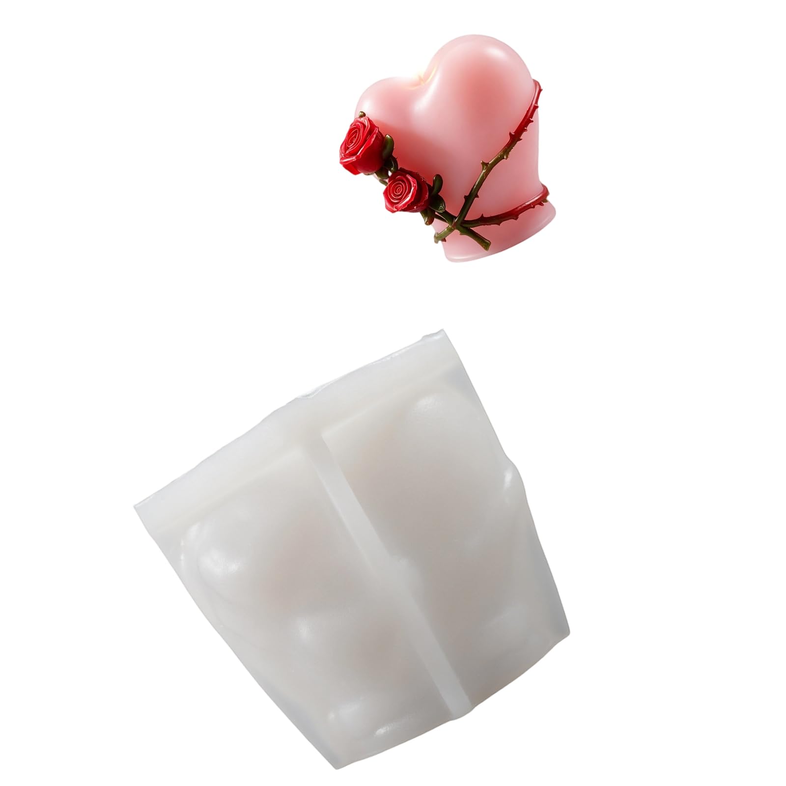 OSNIYAW Rose Petals Heart Silicone Mould, Food Grade Silicone Baking Moulds for Resin Casting, Handmade Candle, Soap, Wedding Gift, Delicate Candle Making, Casting