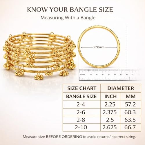 Image of 8 Pcs Ghunghroo Kashmiri Bangles Set for Women Stylish | Gold Tone Kashmiri Chudi | Lightweight Traditional Jewellery