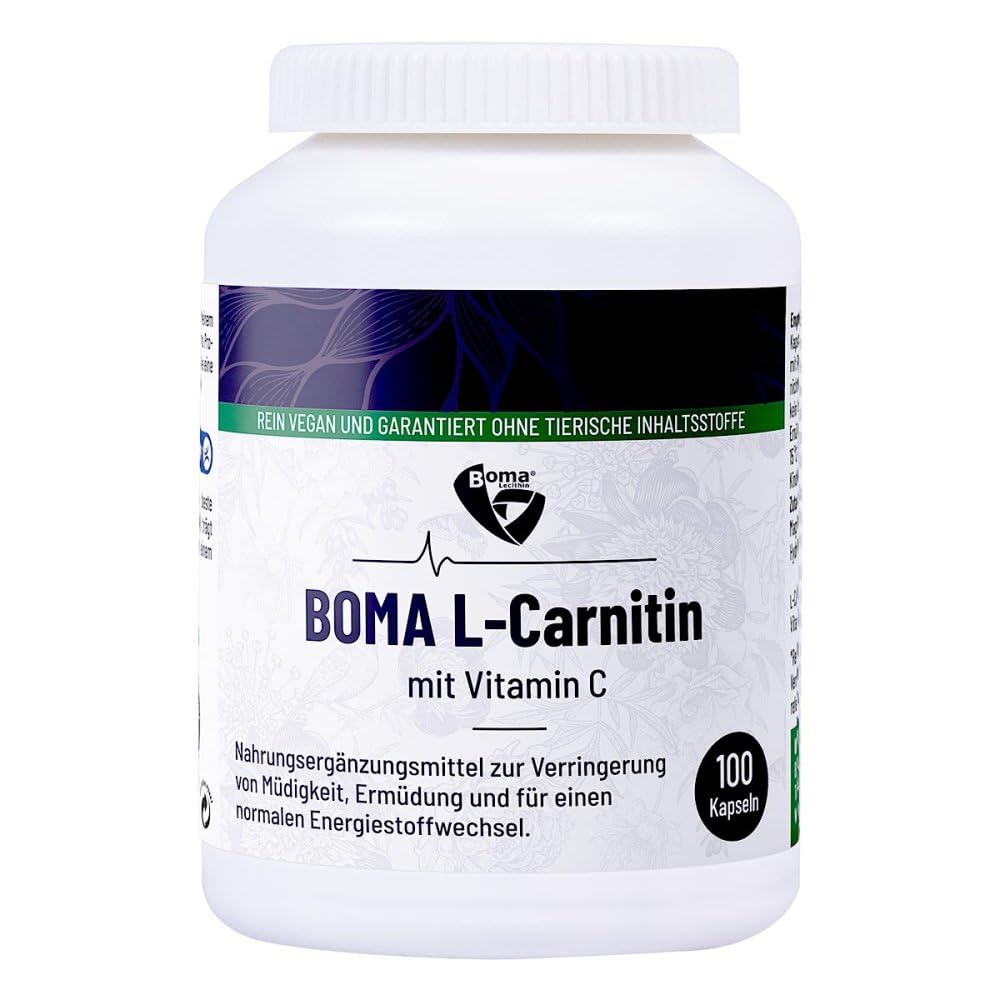 Boma Lecithin 100 L-Carnitin Kapseln mit L-Carnitin-Tatrat (Carnipure®) u. Vitamin C 100 Prozent VEGAN mit Auszeichnung
