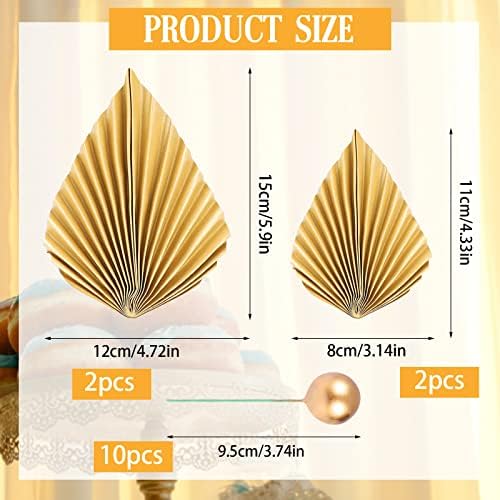 14 Pcs Paper Palm Cake Decorations Include 4 Palm Leaf Cake Topper DIY and 10 Round Ball Cake Insert Decoration Birthday Cake OrnamentGold