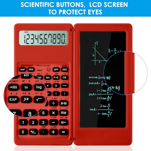 Image of IPepul Scientific Calculators for Students, Red Math Calculator with Notepad,10-Digit Large Screen, Classroom Must Haves for Middle High School Supplies & College (Red)