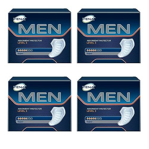 TENA Protector de incontinencia de nivel 3 para hombres, superabsorbencia, paquete de 4 unidades de 64 unidades