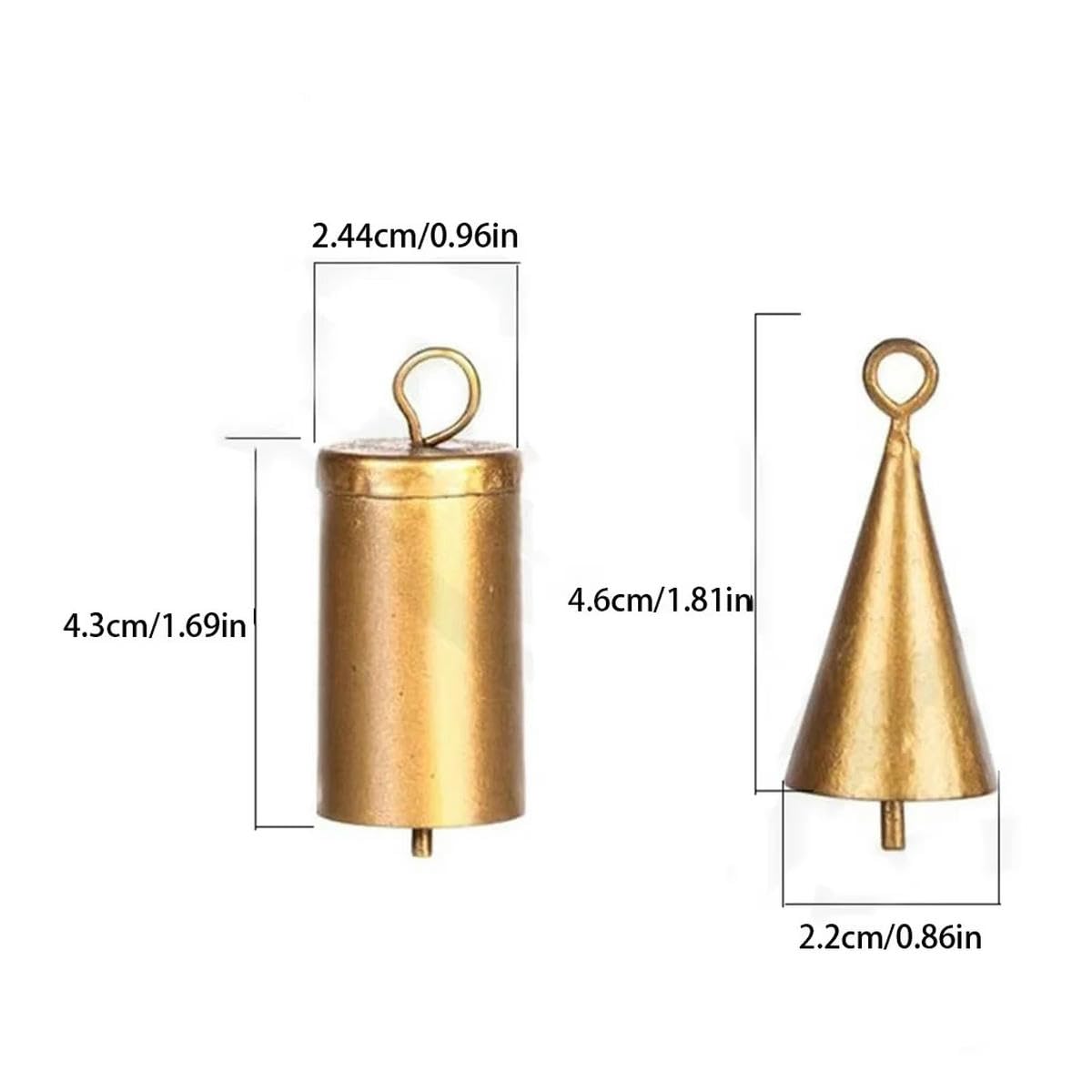 10 pezzi di campane di Natale coniche a forma di barile, campanelli eolici dorati, decorazioni natalizie da appendere alla parete, regalo di Natale, 10 pezzi, 46 mm