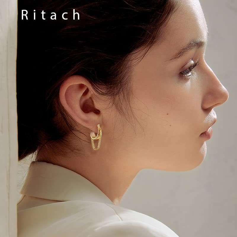 Ritach Gold Chain Earrings for Women Trendy Dainty 925 Sterling Silver Post 14k Gold Plated Chain Tassel Dangle Hoop Earrings for Gifts - Image 3