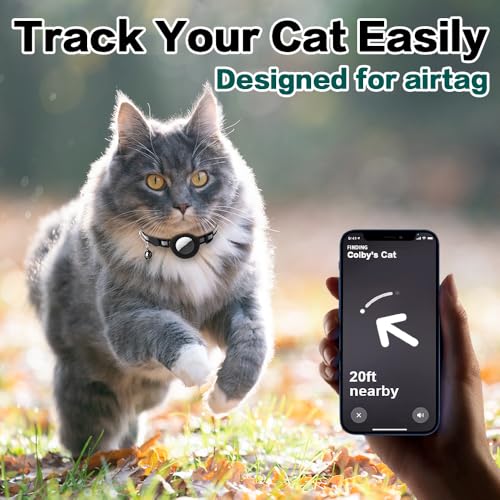 Airtag Cat Collar Breakaway, Reflective Kitten Collar with Apple Air Tag Holder and Bell for Girl Boy Cats, 0.4 Inches in Width and Lightweight(Black) - Image 2