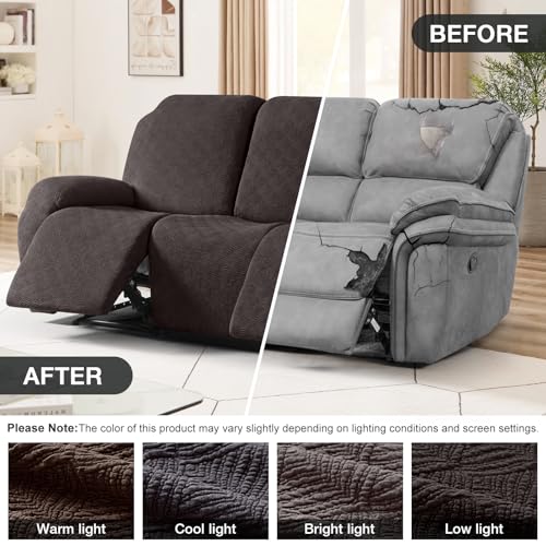 Image of Timeles Recliner Covers for 3 Seater Reclining Couch Covers Sofa Slipcover Furniture Protector for Dogs and Pets Stretch Soft Washable (Three-Seater, Chocolate)
