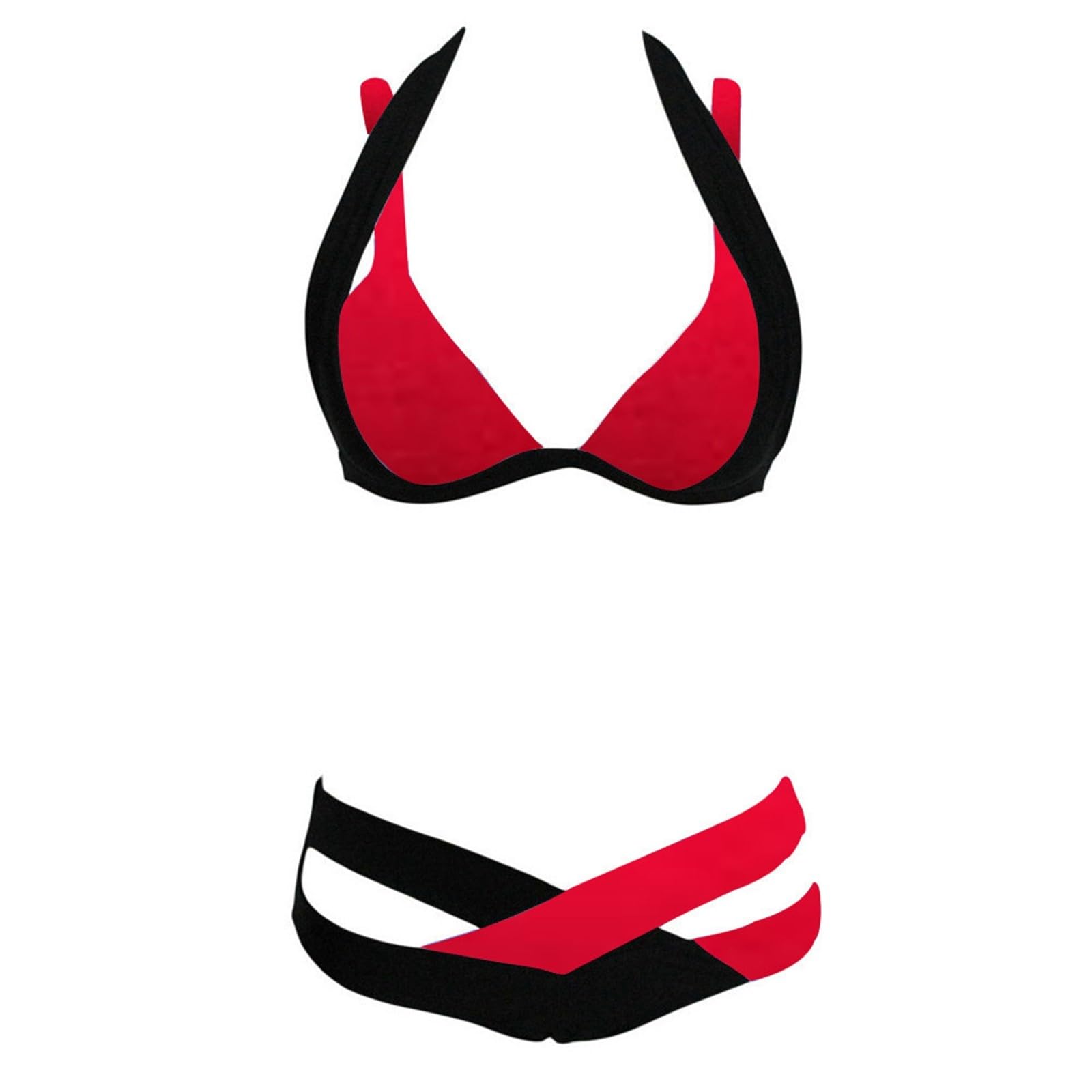 Damski dwuczęściowy szydełkowany koronkowy zestaw bikini z dekoltem w serek strój kąpielowy dla kobiet, czerwony, XL