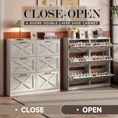 Maupvit Shoe Storage Cabinet with 2 Flip Drawers, Freestanding Shoe Organizer with Metal Legs for Entryway, Narrow Shoe Rack Cabinet - Image 6