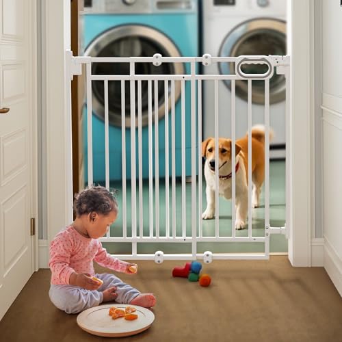 Grownsy No Bottom Bar Baby Gate for Stairs, Adjustable Width 29.8” to 43.5” for Child and Pet, Dog Gate with Auto-Close & Walk Through, Hardware-Mounted Install for Doorways and Indoor Use,B