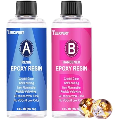 Teexpert Epoxy Resin Kit 16oz, Self-Leveling, Crystal Clear & Bubble-Free Epoxy Resin, Coating and Casting Resin for DIY Art, Jewelry, Coasters, Molds - 1:1 Easy Mix (8oz Resin and 8oz Hardener) Cover