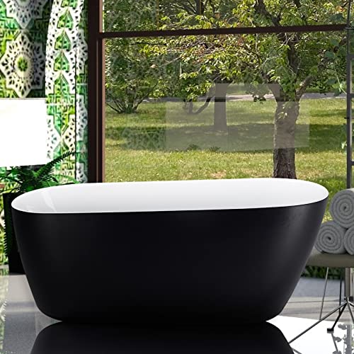Image of 59 inch Acrylic Freestanding Bathtub, Single Slipper Free Standing Tub, Soaking Tub with Integrated Slotted Overflow, Toe-Tap Chrome Drain, cUPC Certified, Matte Black