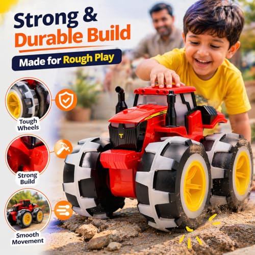 Image of Monster Tractor Toy for Kids | Friction Powered Truck with Lightning LED Wheels | Big Wheel Farm Vehicle Toy | Durable Outdoor & Indoor Toy Gift for Boys & Girls Age 3+