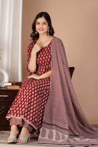 Image of Women Printed Floral Kurta and Pant Set with Dupatta