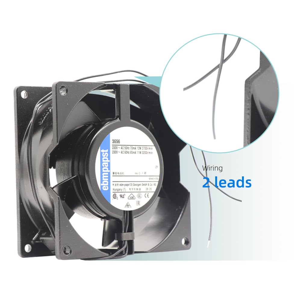 3656 Modèle AC Ventilateur axial pour EBM Papst, 92 x 92 x 38 mm, 230 VAC, 75 m³/h, 2700 tr/min, compact axial pour machine à graver, armoire à châssis