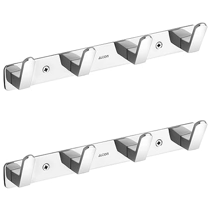 ALTON ALD970, Stainless Steel, 4-Pin Wall Hooks for Hanging Cloth and Towel Hangers for Wall Hooks, Door Hangers, Hook Rail, Silver, Pack of 2