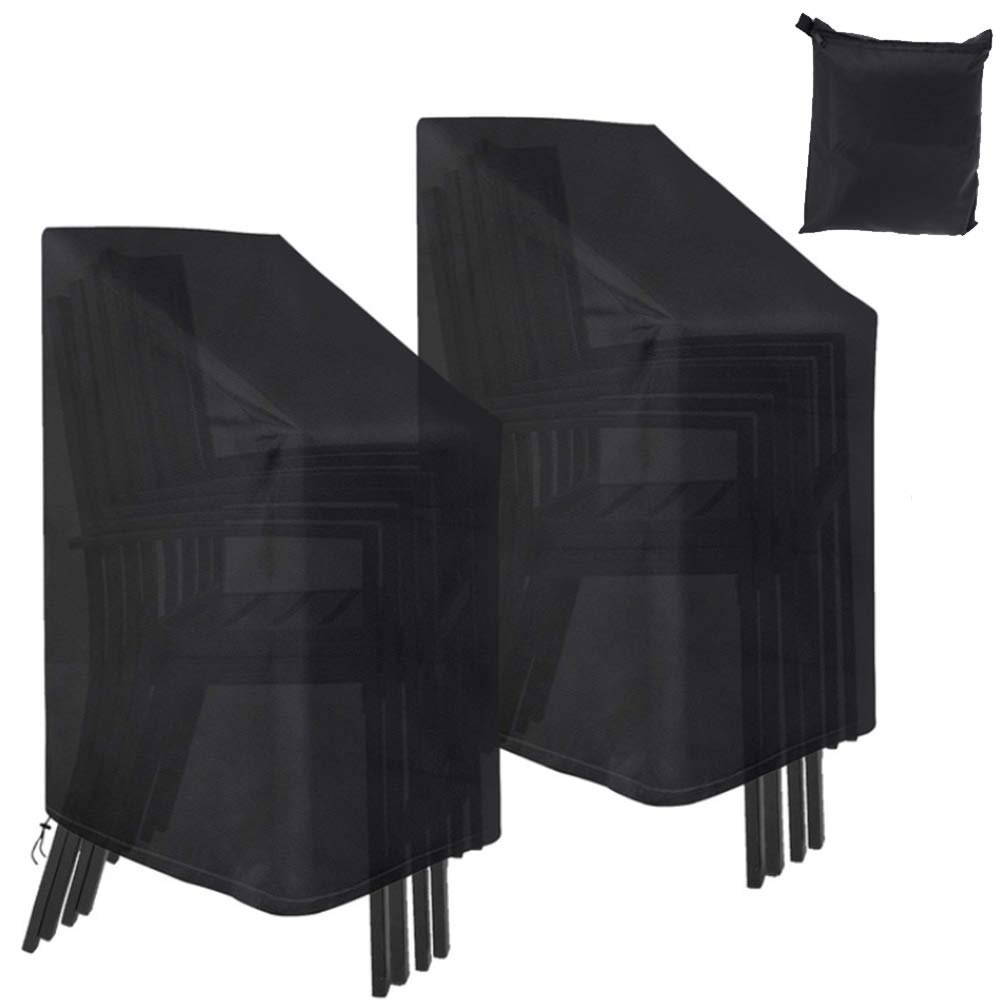 UCARE Stackable Chair Cover Waterproof 210D Oxford Fabric Patio Stacking Chair Protective Covers for Outdoor Garden Furniture Set Protector (2, M: 25.6x25.6x47.3(31.5) in/ 65x65x120(80) cm)