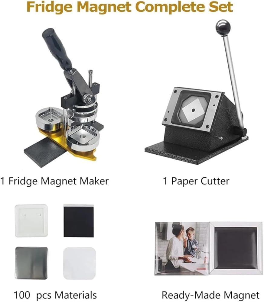 Ultimate Magnet Maker Machine Pro, Lodówka Magnet Press, Niestandardowy zestaw do piskułek i odznak, 100 sztuk Akcesoria, Szablony 50x50MM dla profesjonalnych wyników