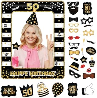 40th Inflatable Photo Booth Frame,40th Birthday Props,Black Gold Inflatable Selfie Frame&34Pcs 40th Birthday Photo Booth Props,Inflatable Photo Booth Frame for Ladies Men Birthday Party Decorations