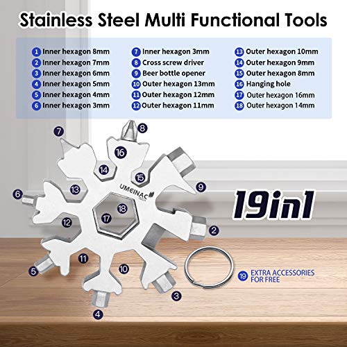 19 in 1 Snowflake Multitool Keychain Multitool, Snowflake Multi Tool Key Chain Multi-Tool Pocket Tools Gadgets Stocking Stuffers Gifts For Men - Thumbnail 3