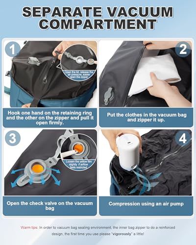 Image of winspansy Vacuum Backpack Travel Essentials with Air Pump Compression Bags for Travel Carry on Flight Approved Seal Vacpack Personal Item Backpack with Vacuum System for Women Men Peacock Blue