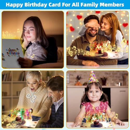 image for Gumry 3D PopUp Birthday Cards, 1-100 Age Luxury Blowable LED Light Can