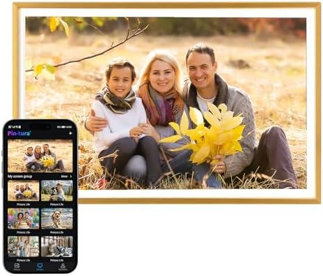 PINTURA Digital Picture Frame,10.1" WiFi Photo Frame 720p 1280 * 800 Screen Golden,64G/8G Cloud,Wall Mountable/Desk,Share Photos/Videos Instantly via Pintura App,Great Gift for Loved Ones