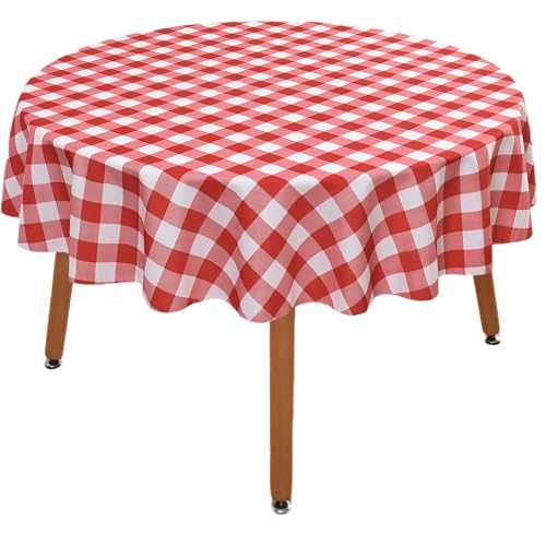 Essifunia Waterproof Plaid Tablecloth Fabric - Round 58 Inch Classic Gingham Checker Table Cloth for Indoor/Outdoor Use - Buffalo Table Cover for Picnics, BBQs, and Parties
