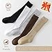 Slouch Socks Girls Cushioned Chunky Stacked Boot Socks Soft Knit Warm Long Athletic Knee High Sock Scrunch 10-14 Years Kids Youth 3 Pairs(Black+Khaki+Brown, L)